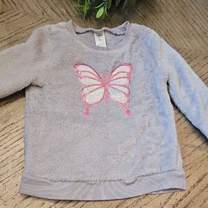 3T OshKosh B'gosh Gray Fuzzy Top with Pink Butterfly
